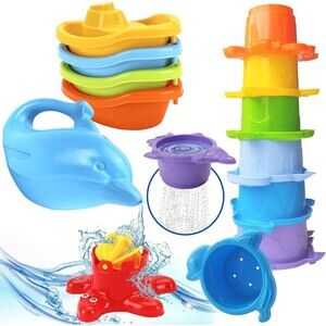 Baby Bath Toys for Toddlers - 12 Pcs Rainbow Stacking Cups Baby Bath Toys